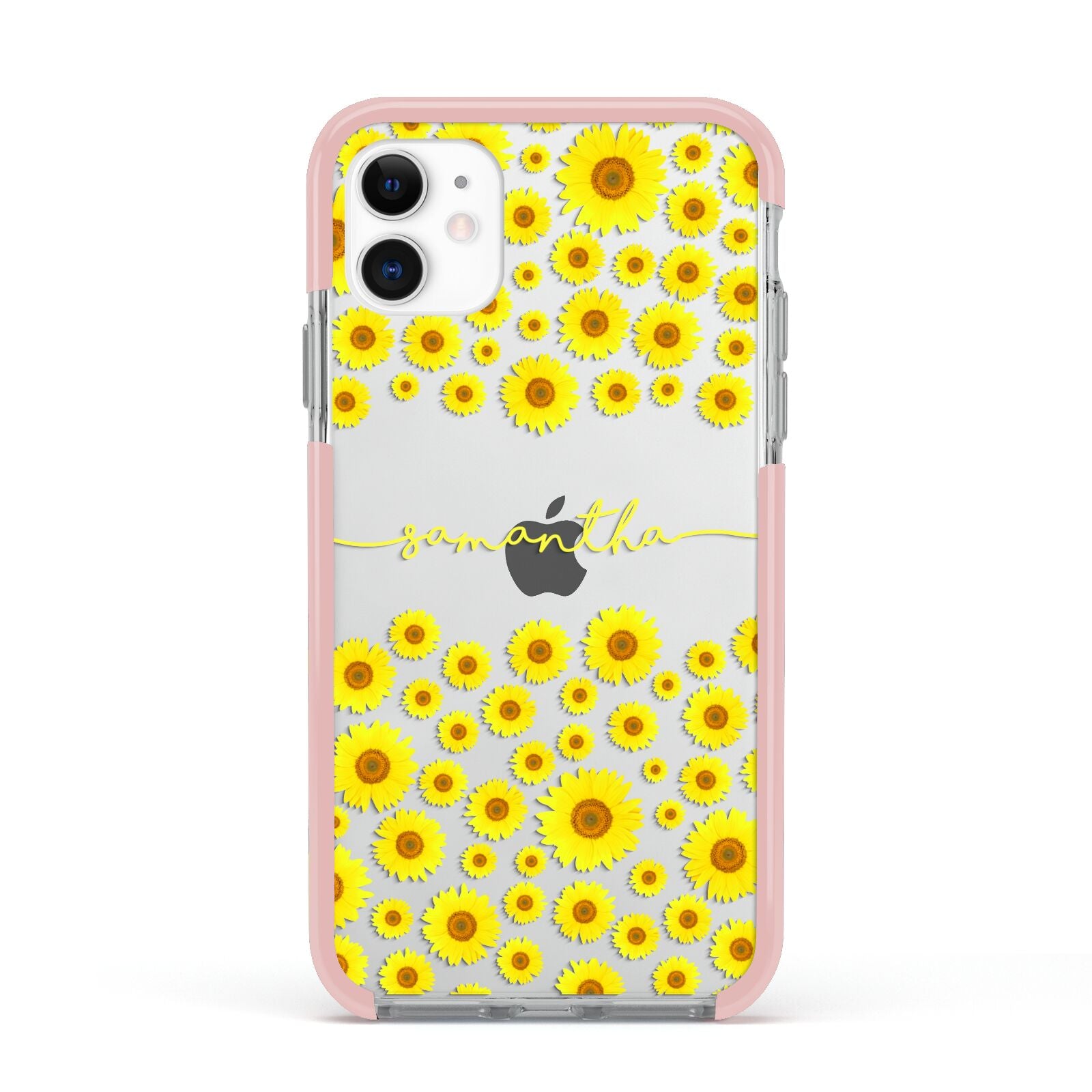Personalised Sunflower Apple iPhone 11 in White with Pink Impact Case