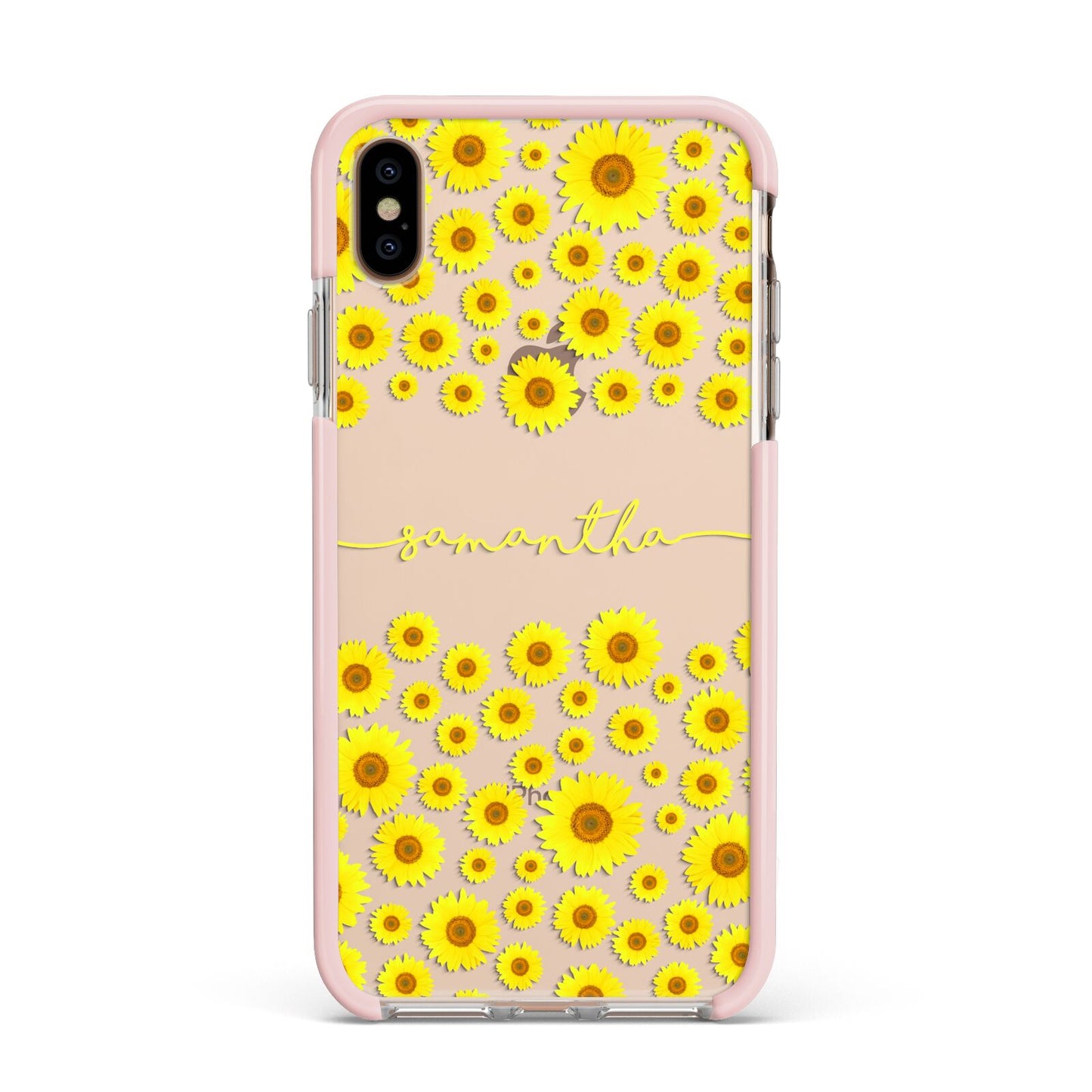 Personalised Sunflower Apple iPhone Xs Max Impact Case Pink Edge on Gold Phone