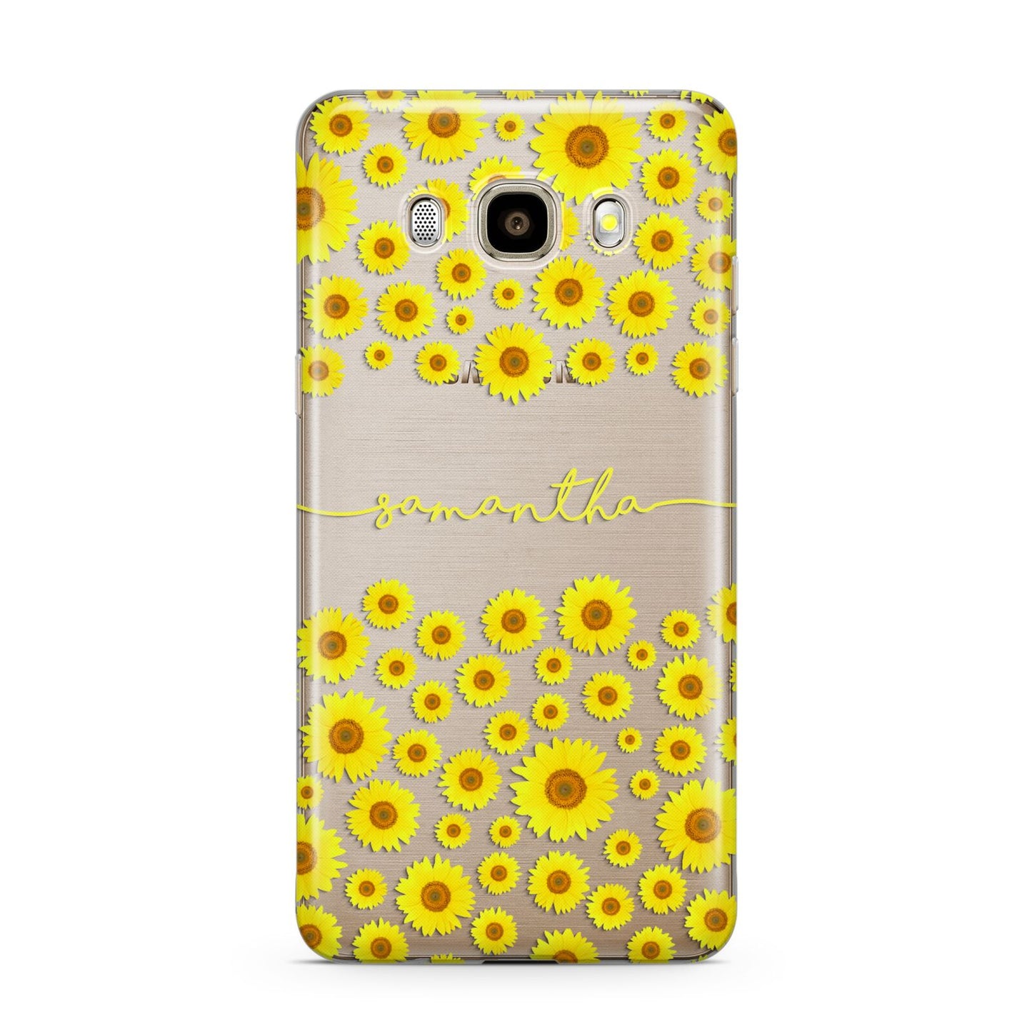 Personalised Sunflower Samsung Galaxy J7 2016 Case on gold phone