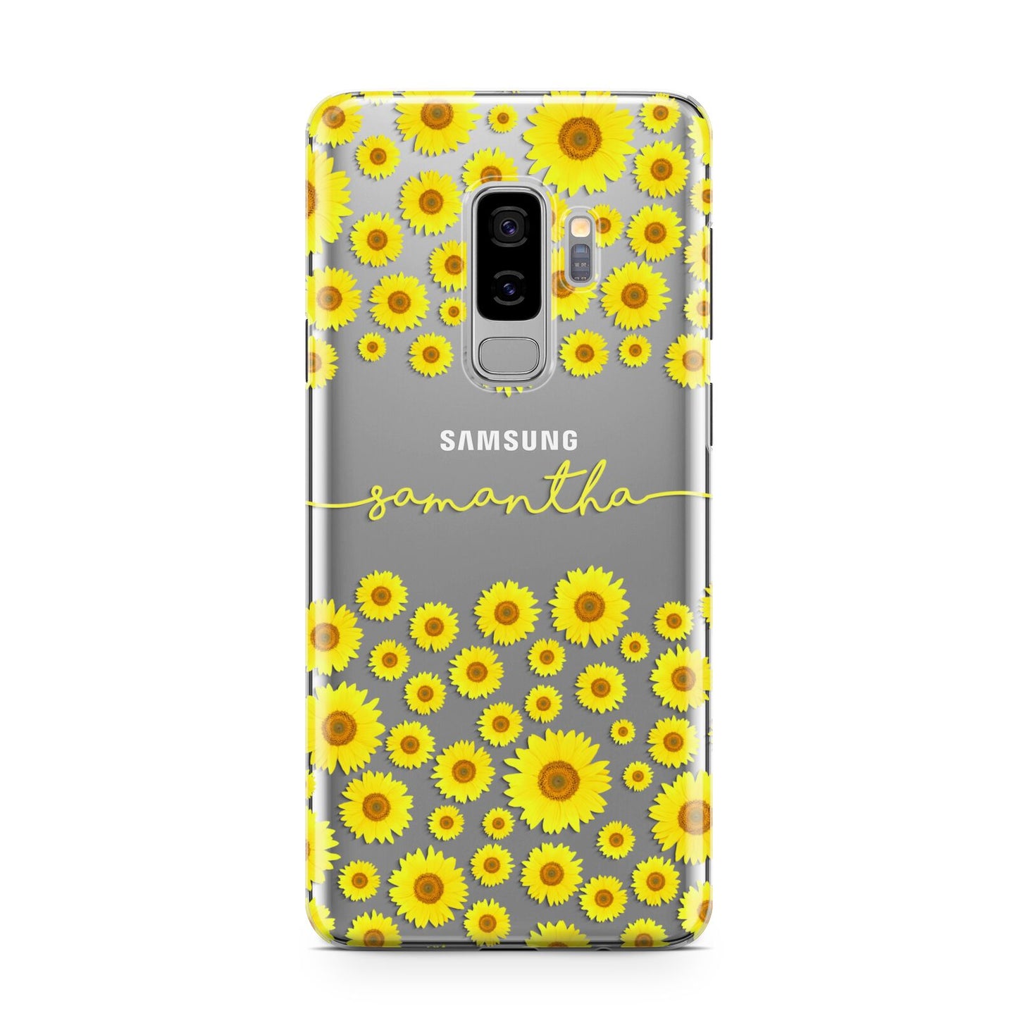 Personalised Sunflower Samsung Galaxy S9 Plus Case on Silver phone