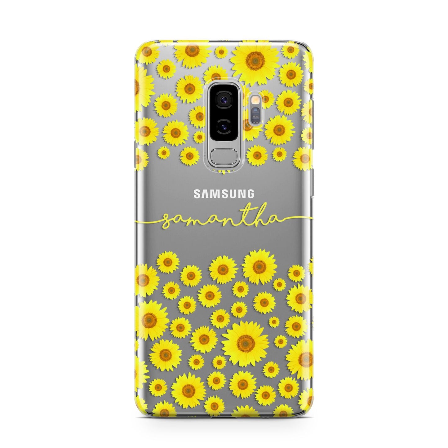 Personalised Sunflower Samsung Galaxy S9 Plus Case on Silver phone