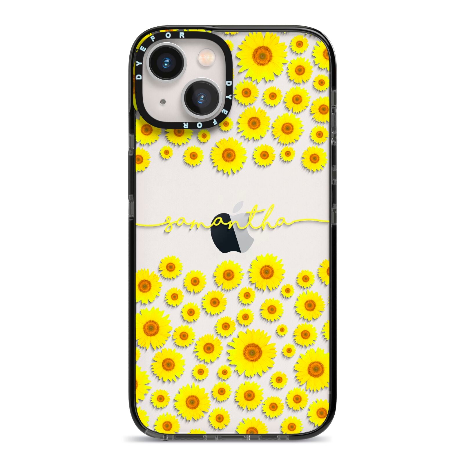 Personalised Sunflower iPhone 13 Black Impact Case on Silver phone