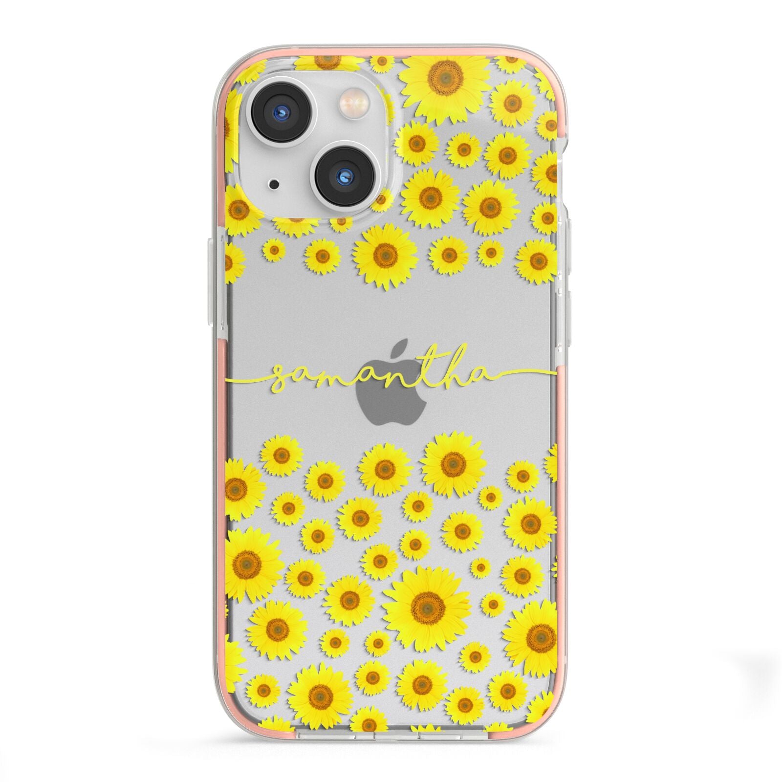 Personalised Sunflower iPhone 13 Mini TPU Impact Case with Pink Edges