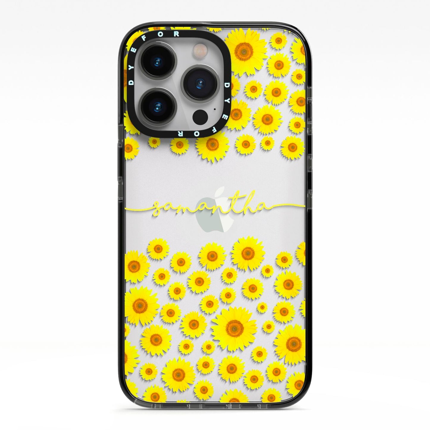 Personalised Sunflower iPhone 13 Pro Black Impact Case on Silver phone