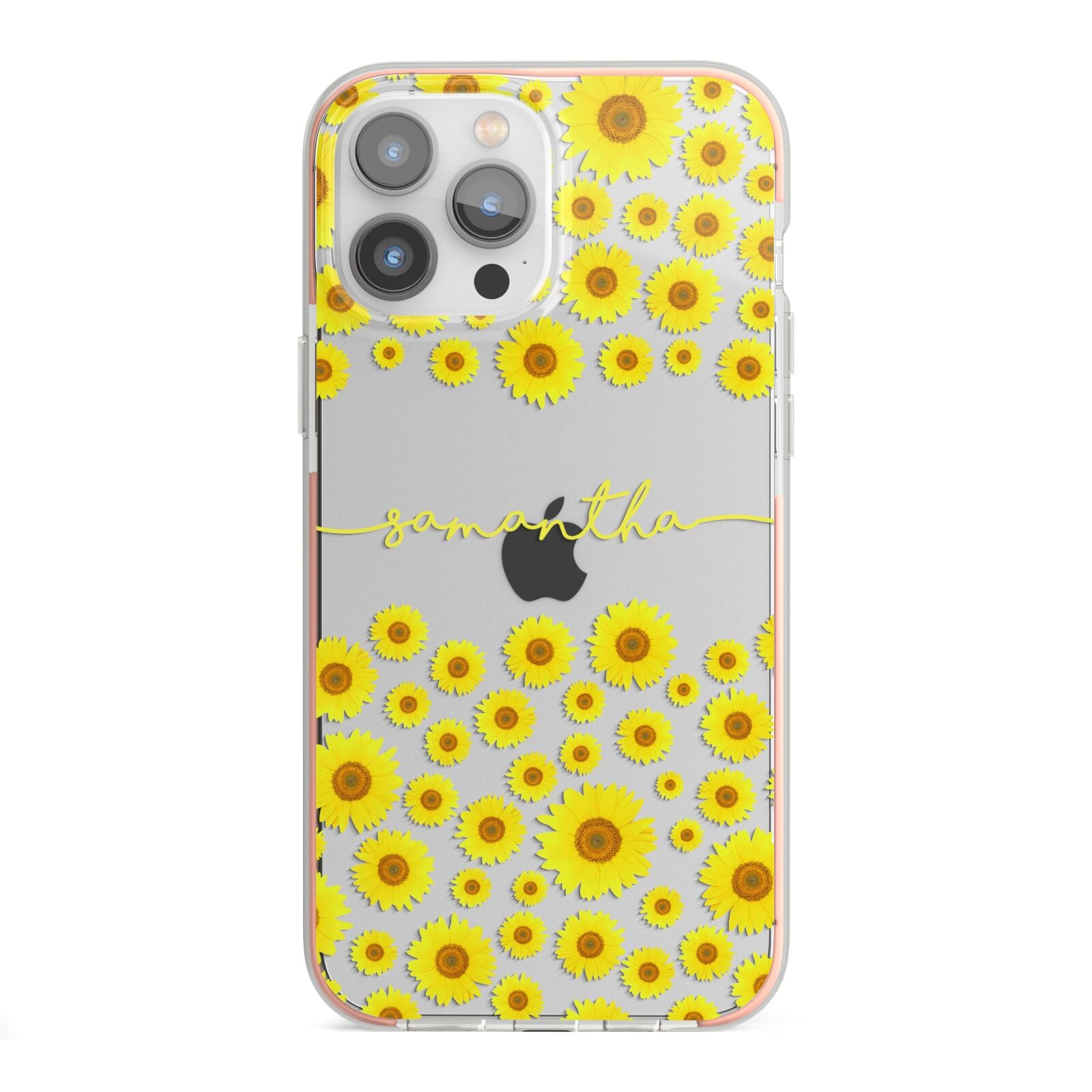 Personalised Sunflower iPhone 13 Pro Max TPU Impact Case with Pink Edges