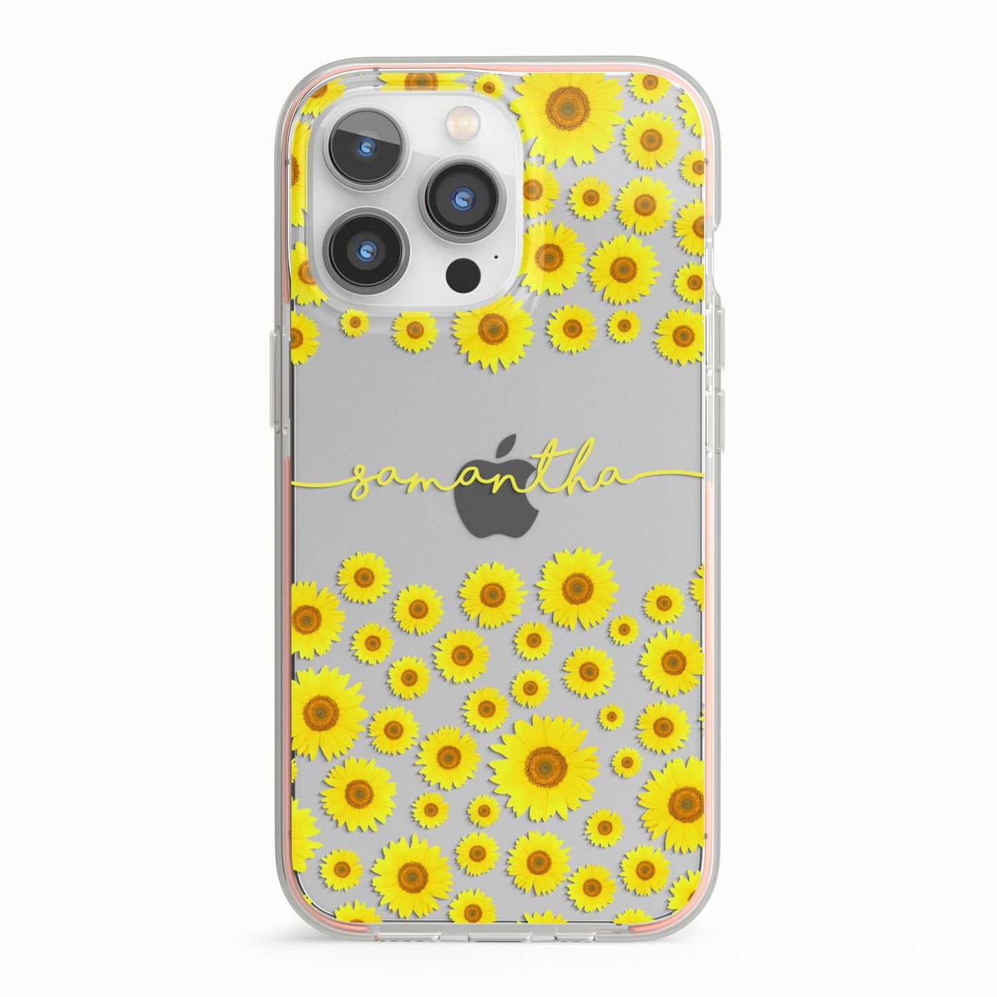 Personalised Sunflower iPhone 13 Pro TPU Impact Case with Pink Edges