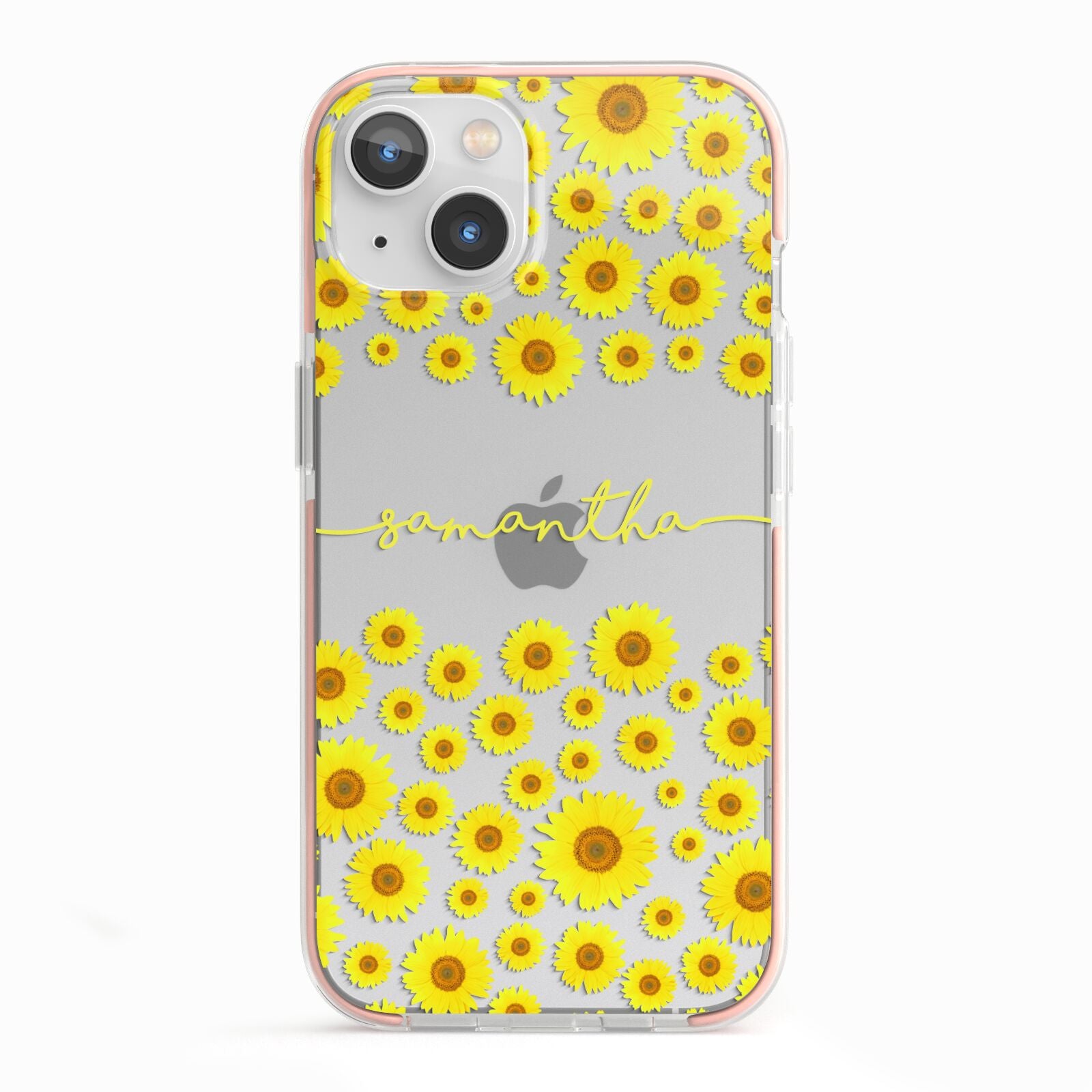 Personalised Sunflower iPhone 13 TPU Impact Case with Pink Edges