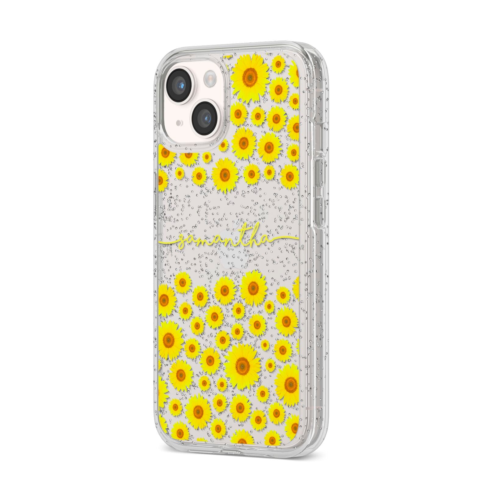 Personalised Sunflower iPhone 14 Glitter Tough Case Starlight Angled Image