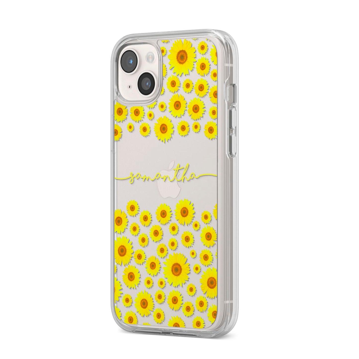 Personalised Sunflower iPhone 14 Plus Clear Tough Case Starlight Angled Image