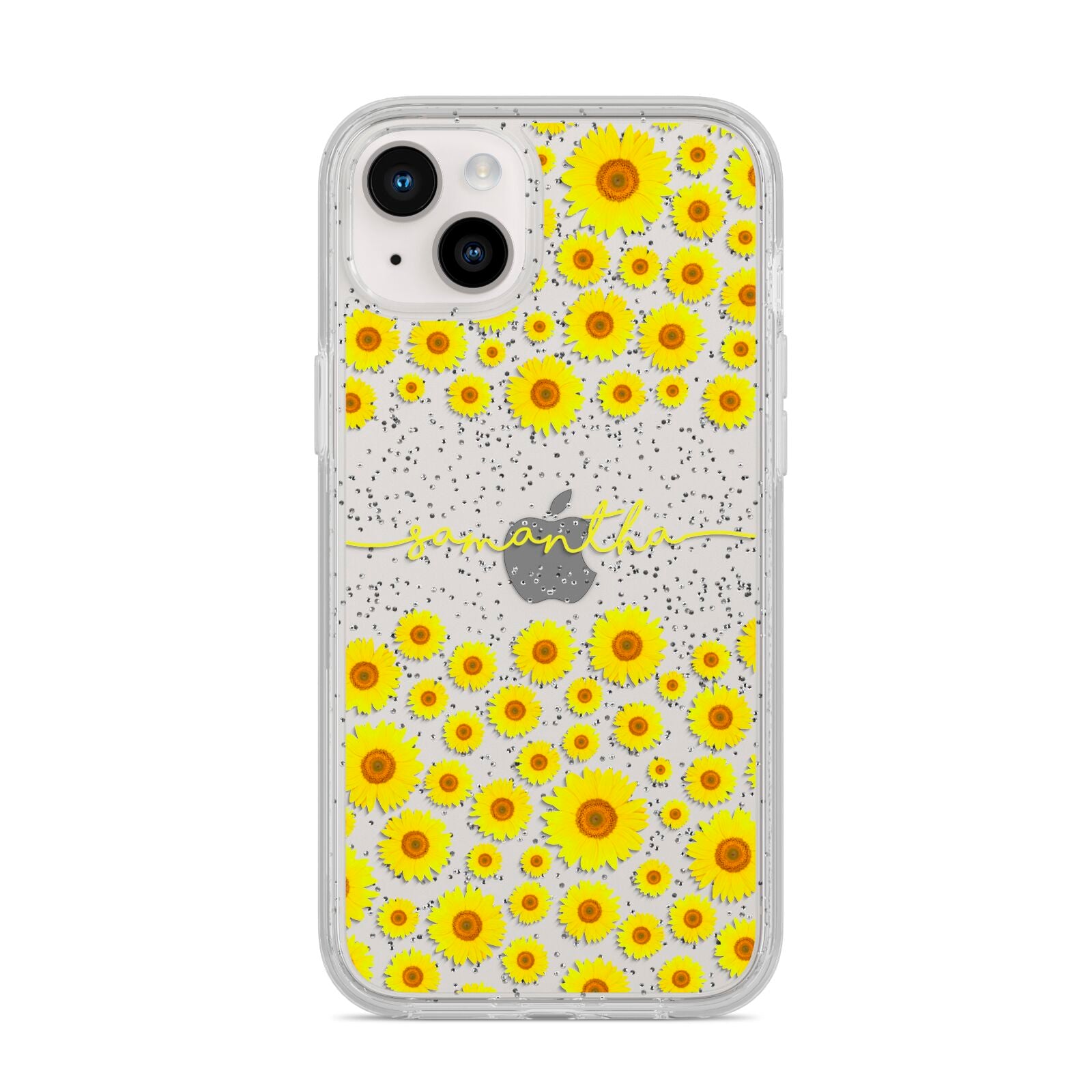 Personalised Sunflower iPhone 14 Plus Glitter Tough Case Starlight