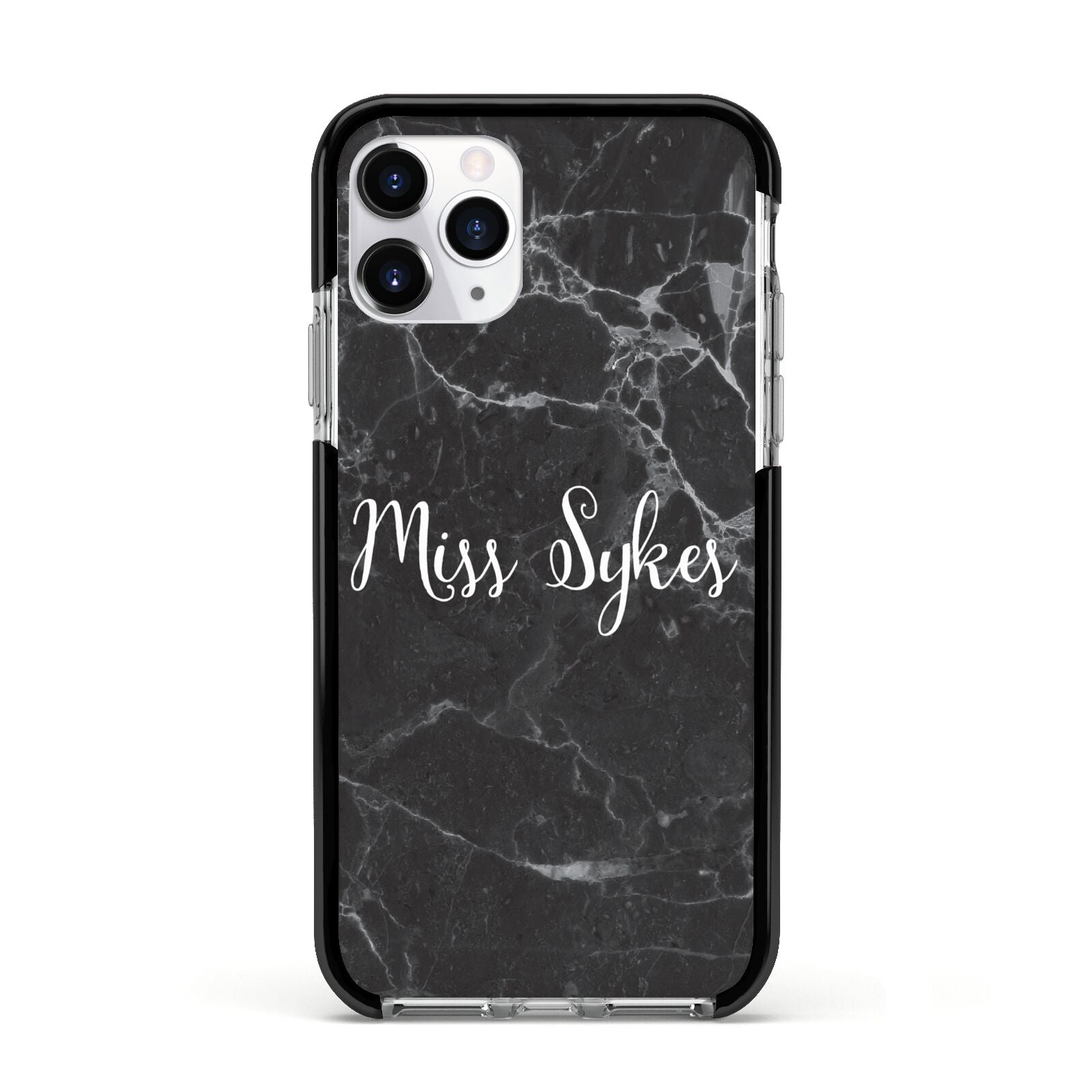 Personalised Surname Marble Apple iPhone 11 Pro in Silver with Black Impact Case