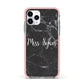 Personalised Surname Marble Apple iPhone 11 Pro in Silver with Pink Impact Case