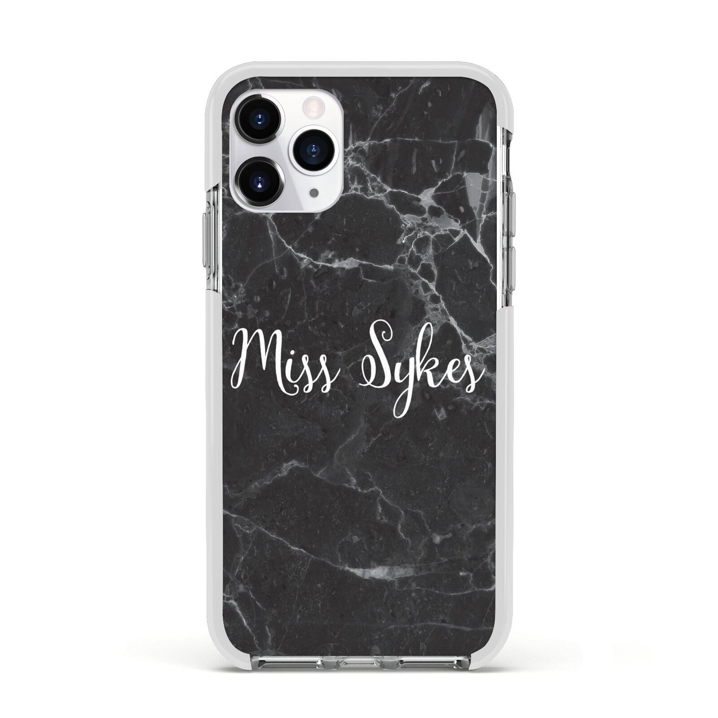 Personalised Surname Marble Apple iPhone 11 Pro in Silver with White Impact Case