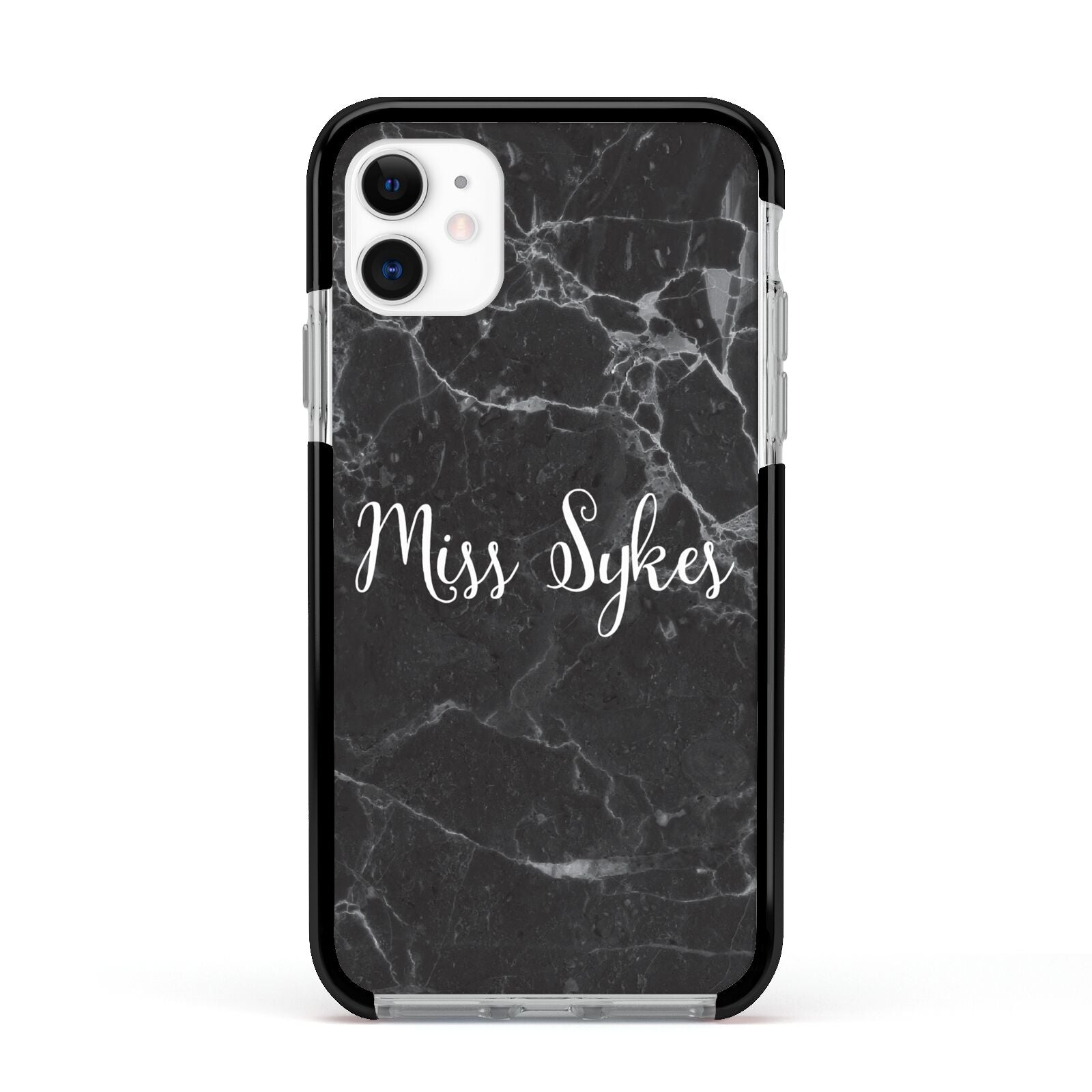 Personalised Surname Marble Apple iPhone 11 in White with Black Impact Case