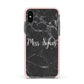 Personalised Surname Marble Apple iPhone Xs Impact Case Pink Edge on Black Phone