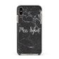 Personalised Surname Marble Apple iPhone Xs Max Impact Case Black Edge on Gold Phone