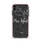 Personalised Surname Marble Apple iPhone Xs Max Impact Case Pink Edge on Black Phone