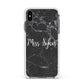 Personalised Surname Marble Apple iPhone Xs Max Impact Case White Edge on Black Phone