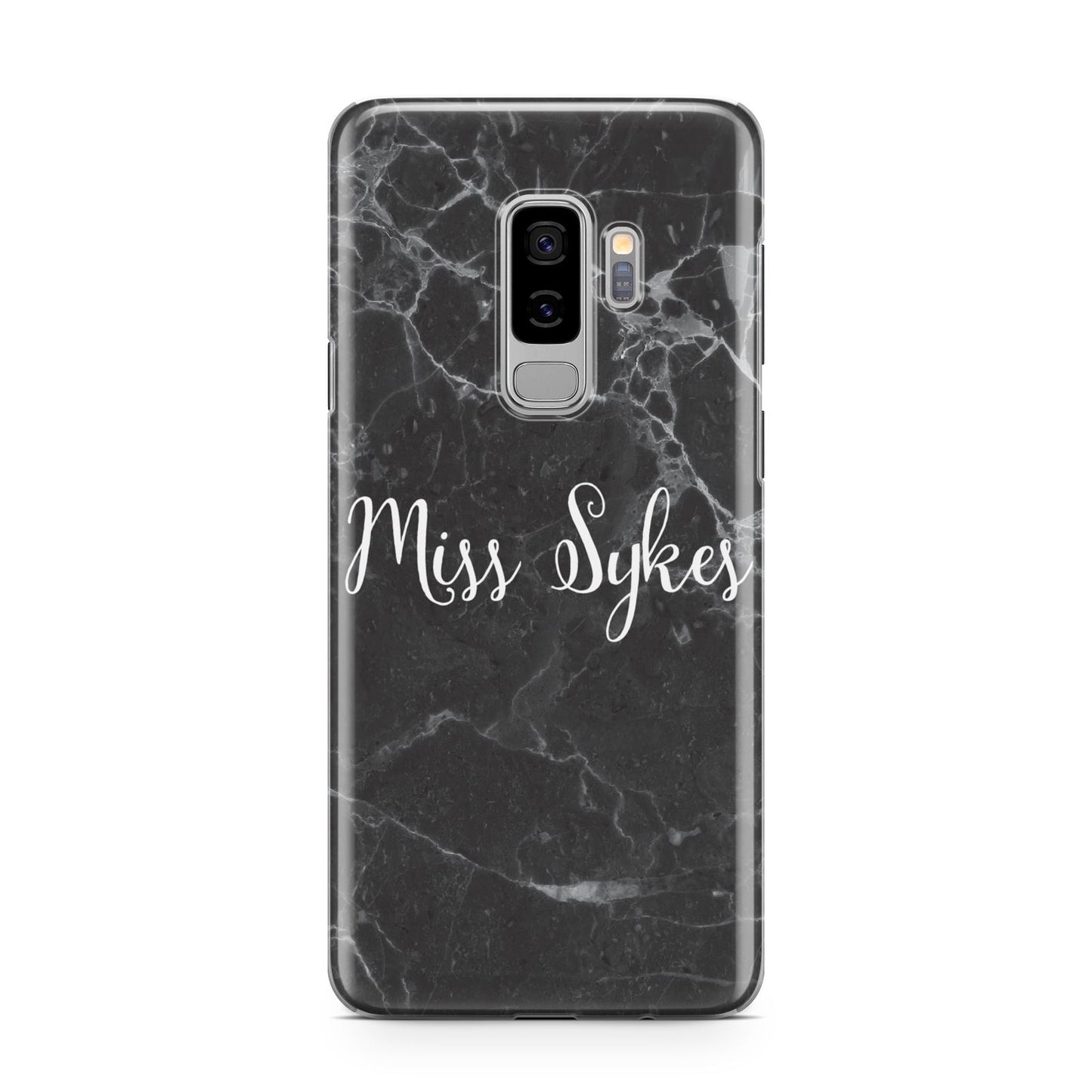 Personalised Surname Marble Samsung Galaxy S9 Plus Case on Silver phone