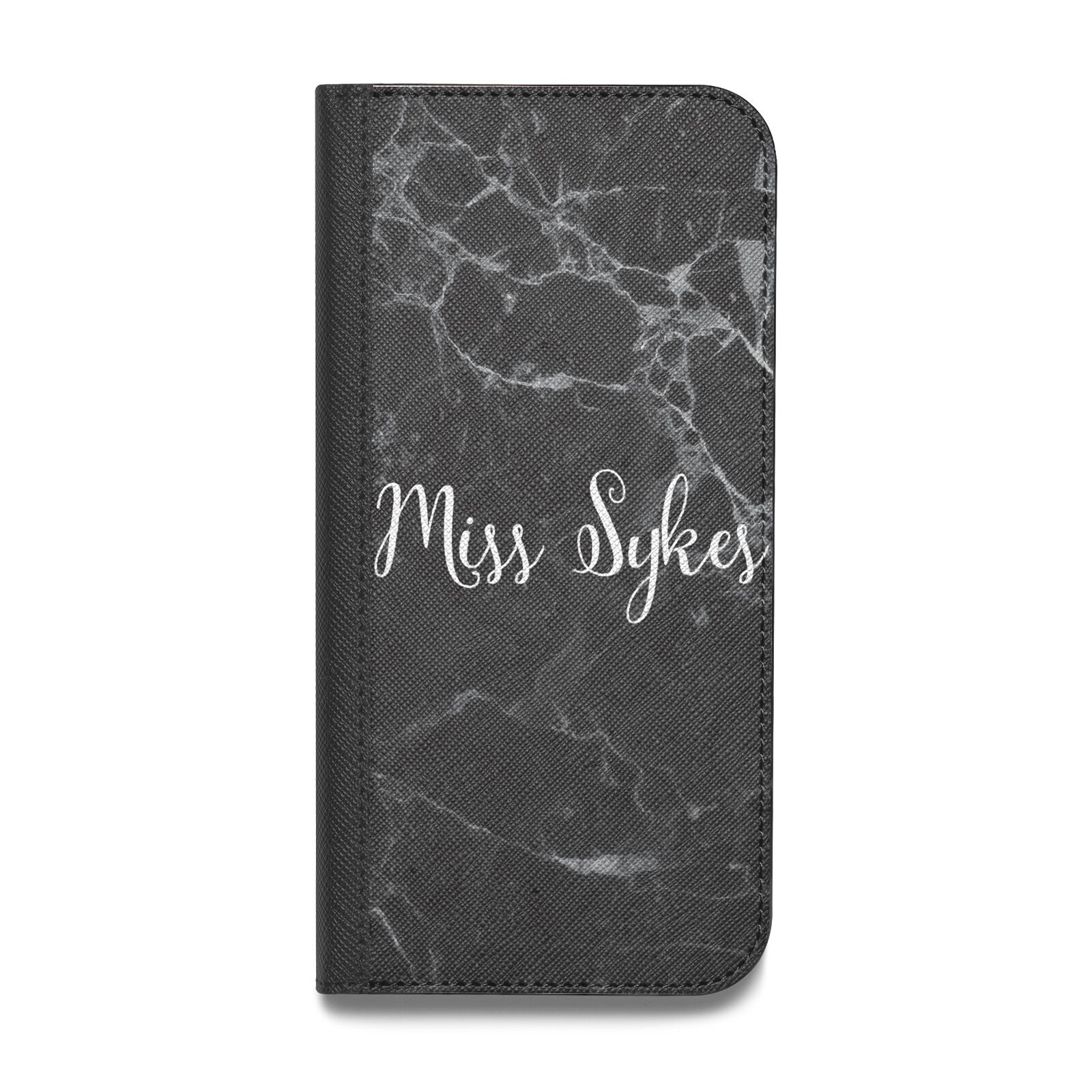Personalised Surname Marble Vegan Leather Flip iPhone Case