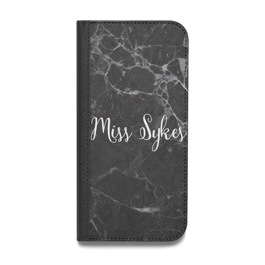 Personalised Surname Marble Vegan Leather Flip iPhone Case