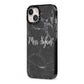 Personalised Surname Marble iPhone 13 Black Impact Case Side Angle on Silver phone
