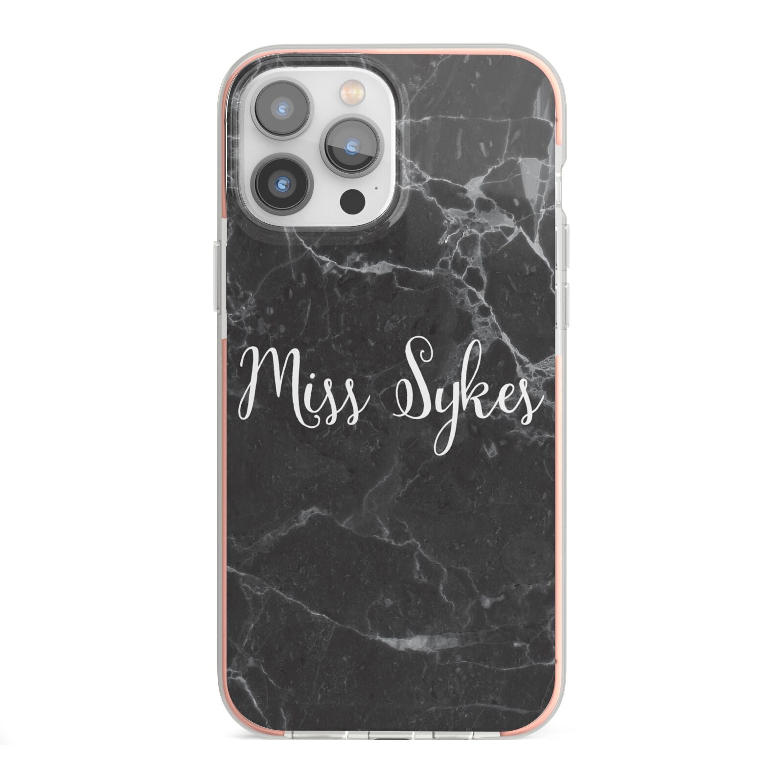 Personalised Surname Marble iPhone 13 Pro Max TPU Impact Case with Pink Edges