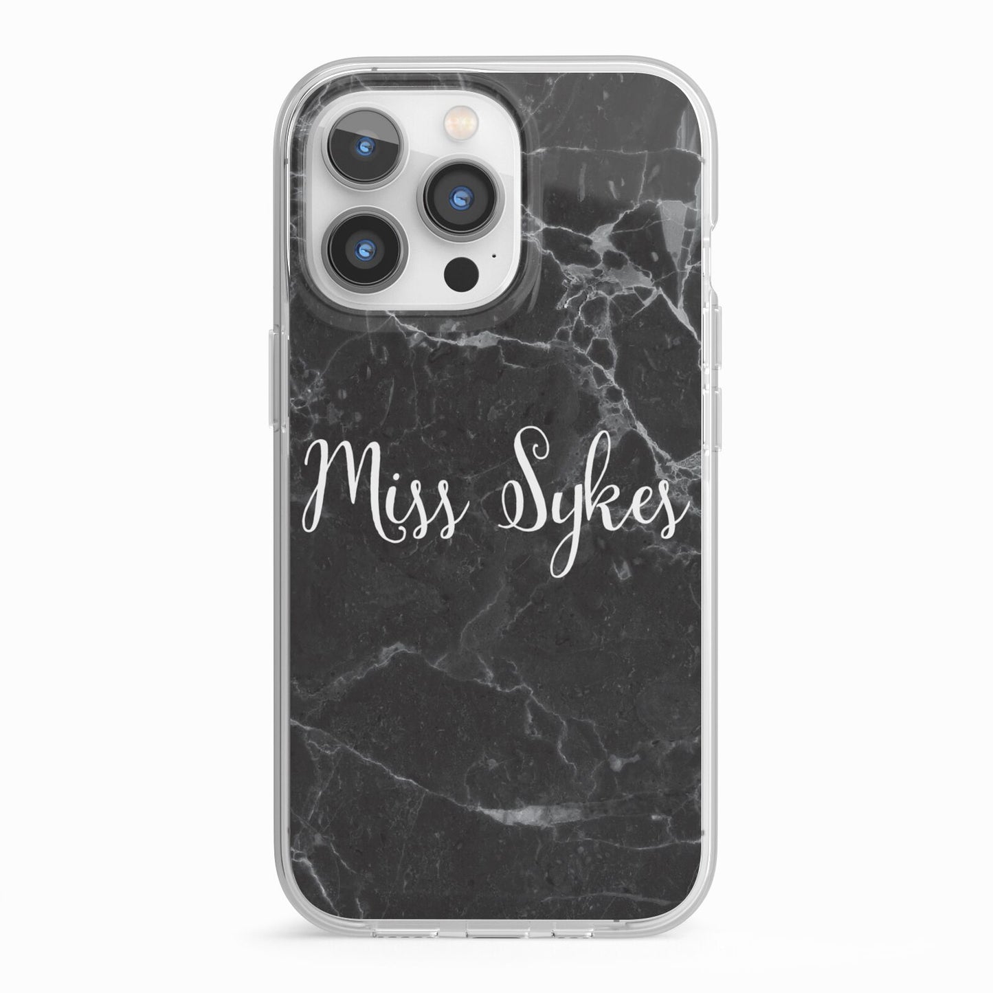 Personalised Surname Marble iPhone 13 Pro TPU Impact Case with White Edges