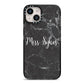 Personalised Surname Marble iPhone 14 Black Impact Case on Silver phone
