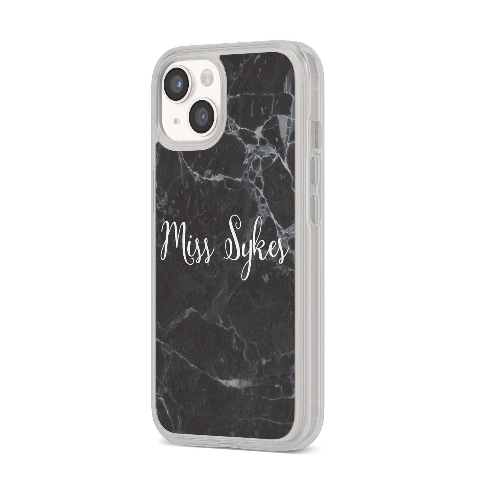 Personalised Surname Marble iPhone 14 Clear Tough Case Starlight Angled Image