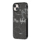 Personalised Surname Marble iPhone 14 Plus Black Impact Case Side Angle on Silver phone
