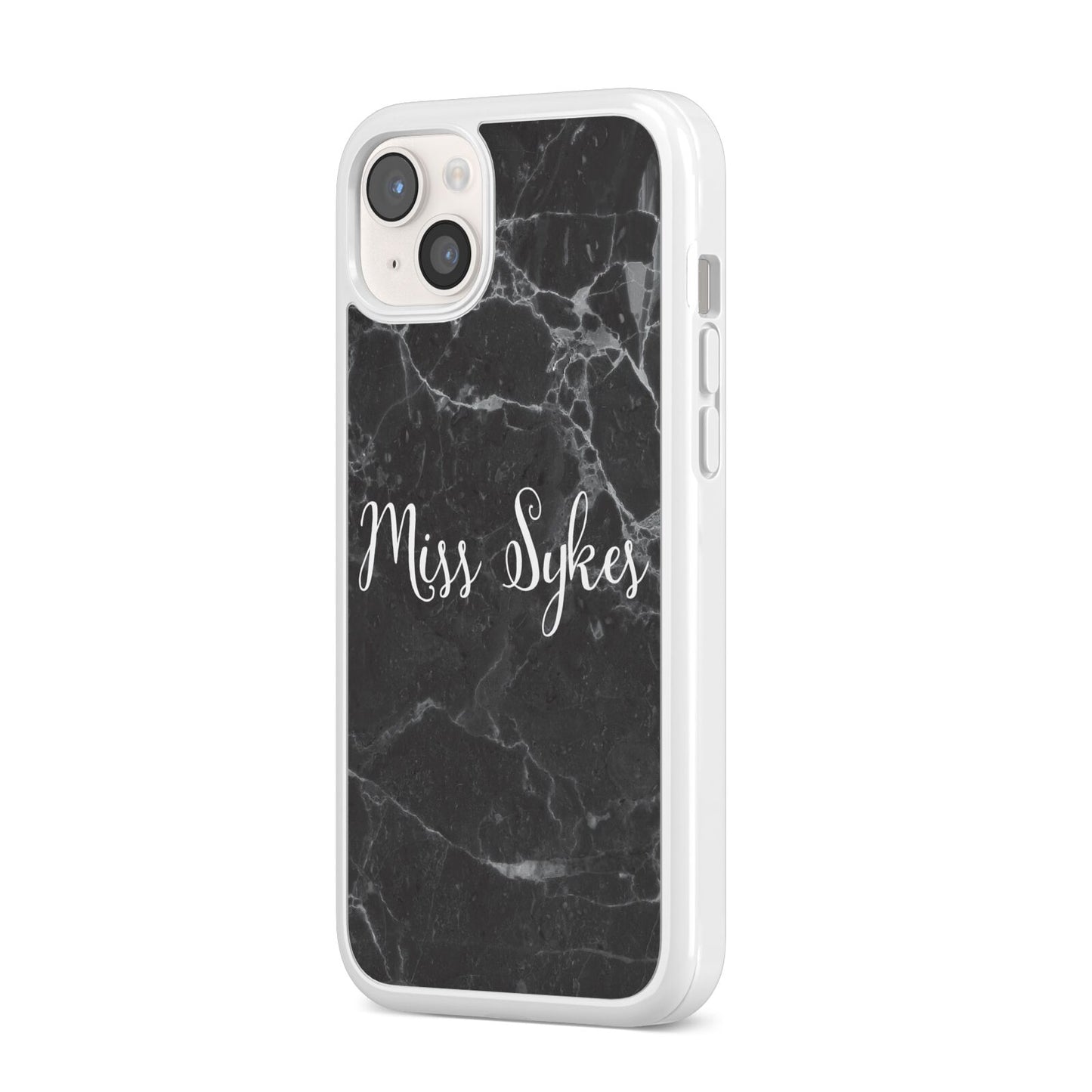Personalised Surname Marble iPhone 14 Plus Clear Tough Case Starlight Angled Image