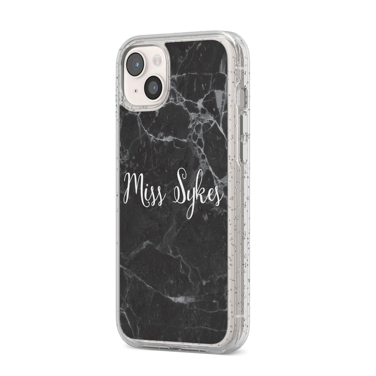 Personalised Surname Marble iPhone 14 Plus Glitter Tough Case Starlight Angled Image