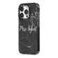 Personalised Surname Marble iPhone 14 Pro Black Impact Case Side Angle on Silver phone
