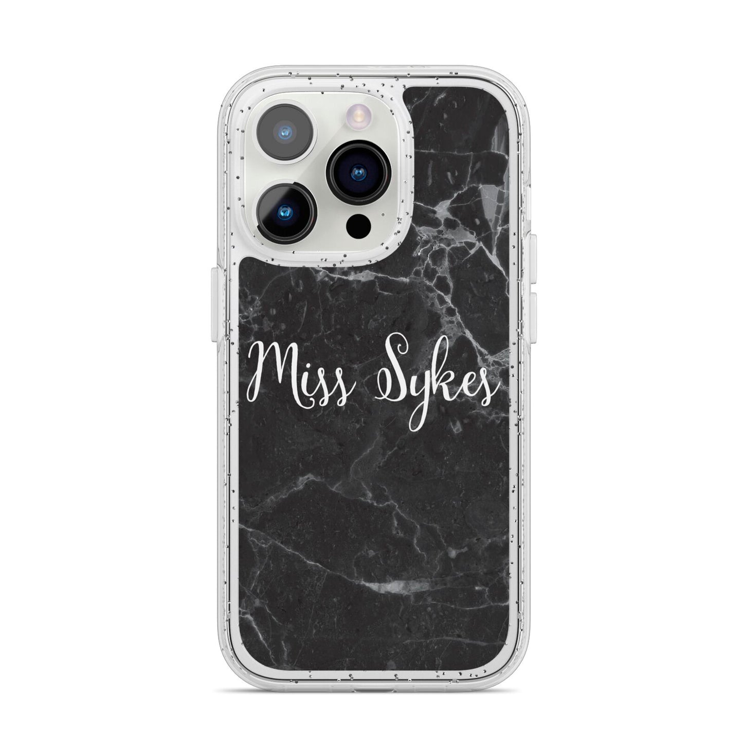 Personalised Surname Marble iPhone 14 Pro Glitter Tough Case Silver