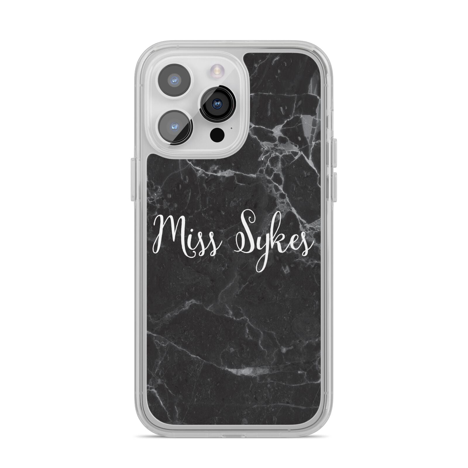 Personalised Surname Marble iPhone 14 Pro Max Clear Tough Case Silver