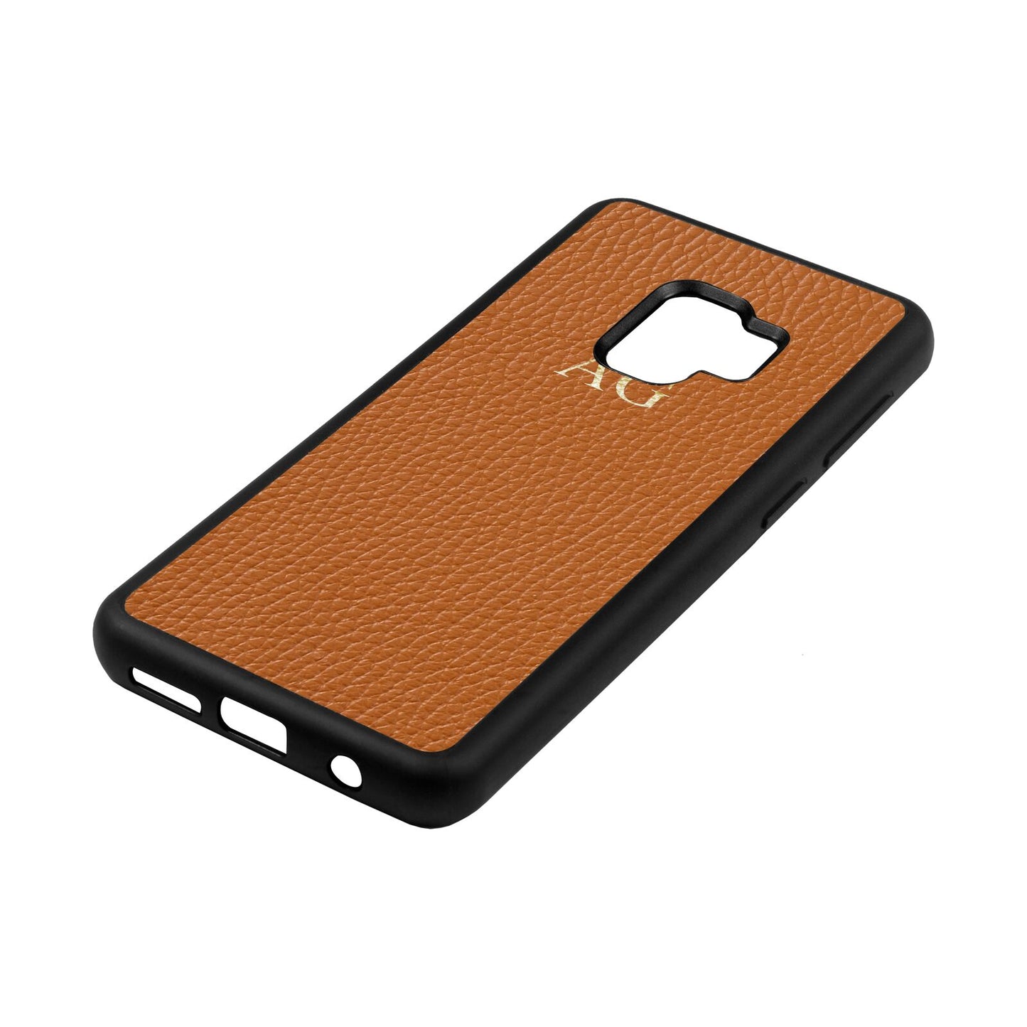 Personalised Tan Pebble Leather Samsung S9 Case Side Angle