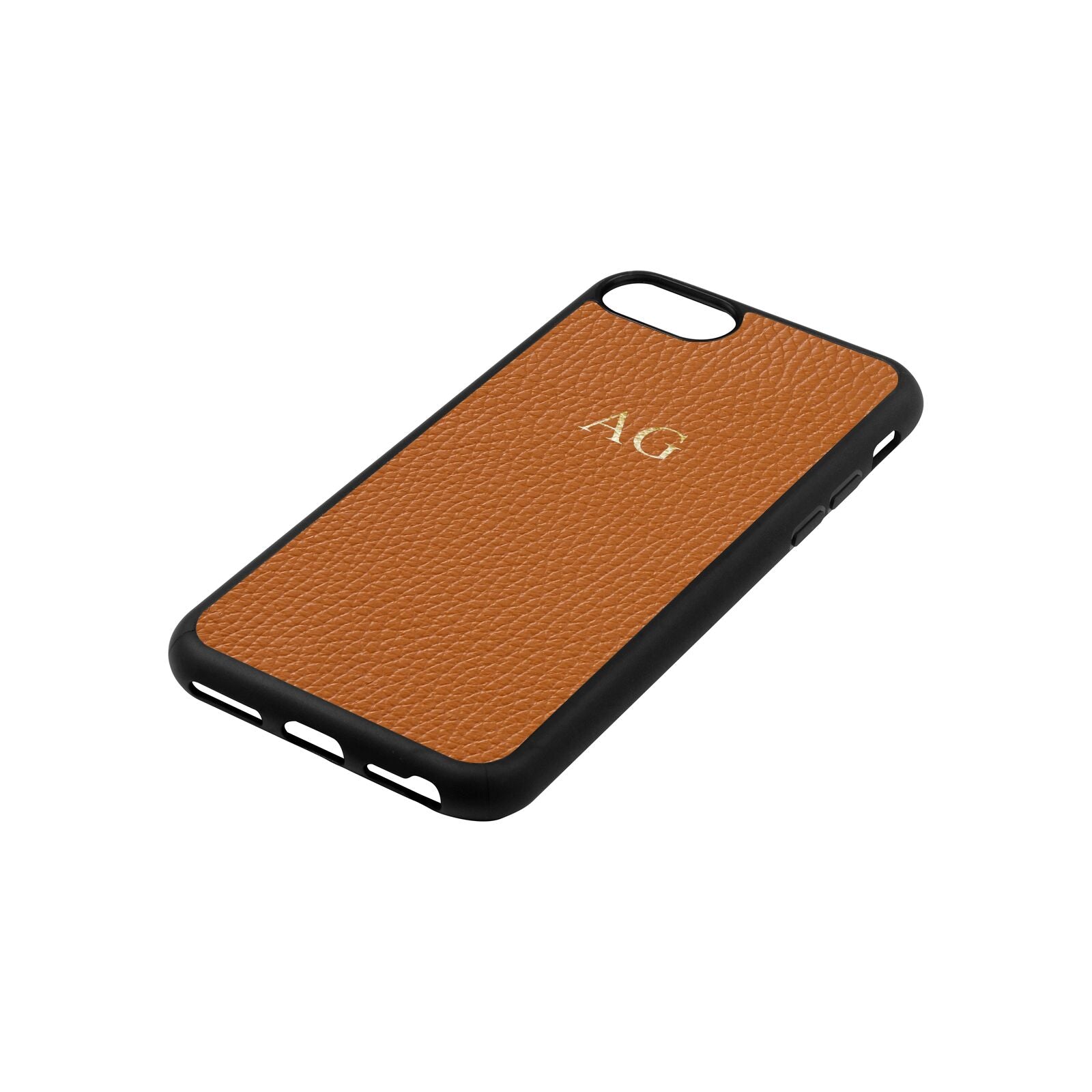 Personalised Tan Pebble Leather iPhone 8 Case Side Angle