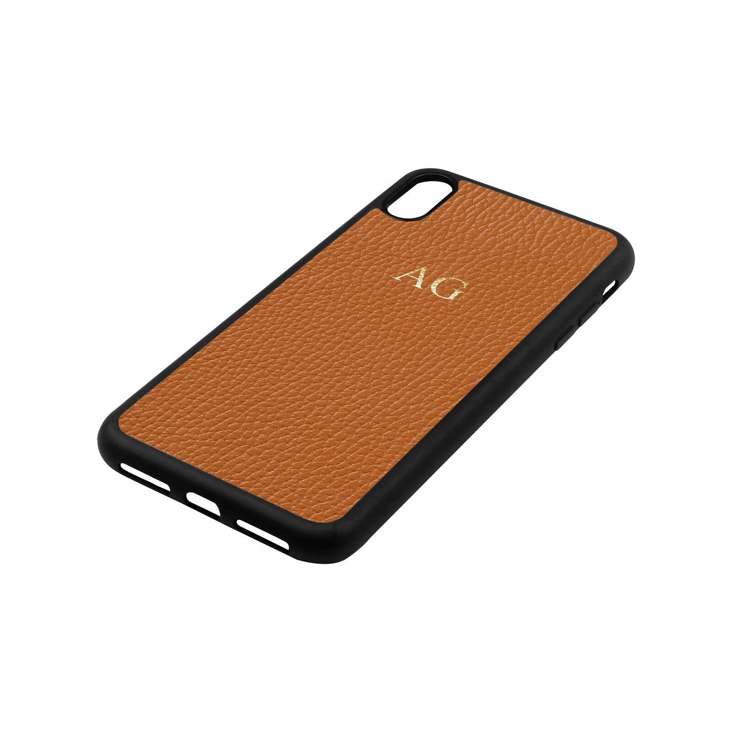 Personalised Tan Pebble Leather iPhone Xs Max Case Side Angle