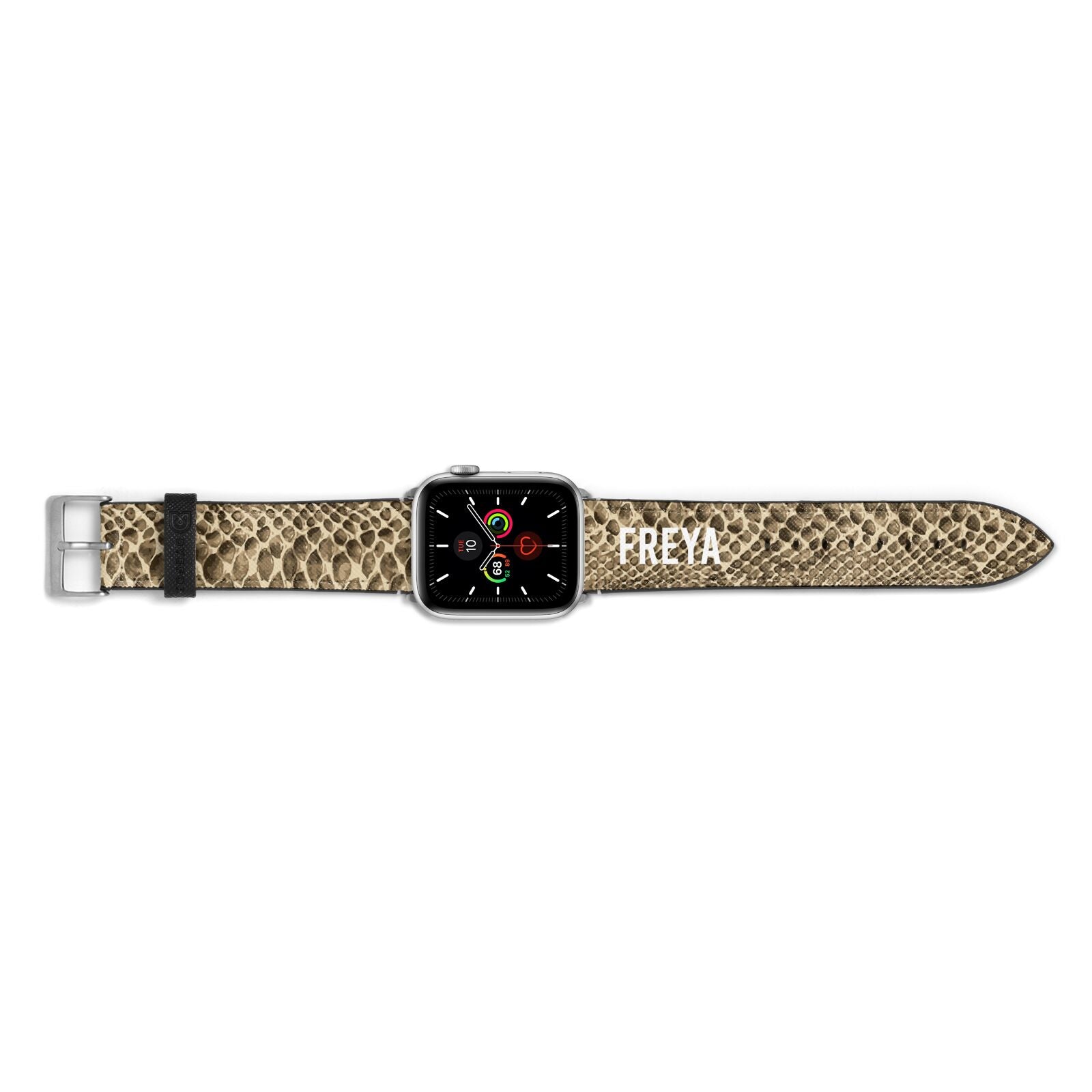 Personalised Tan Snakeskin Apple Watch Strap Landscape Image Silver Hardware