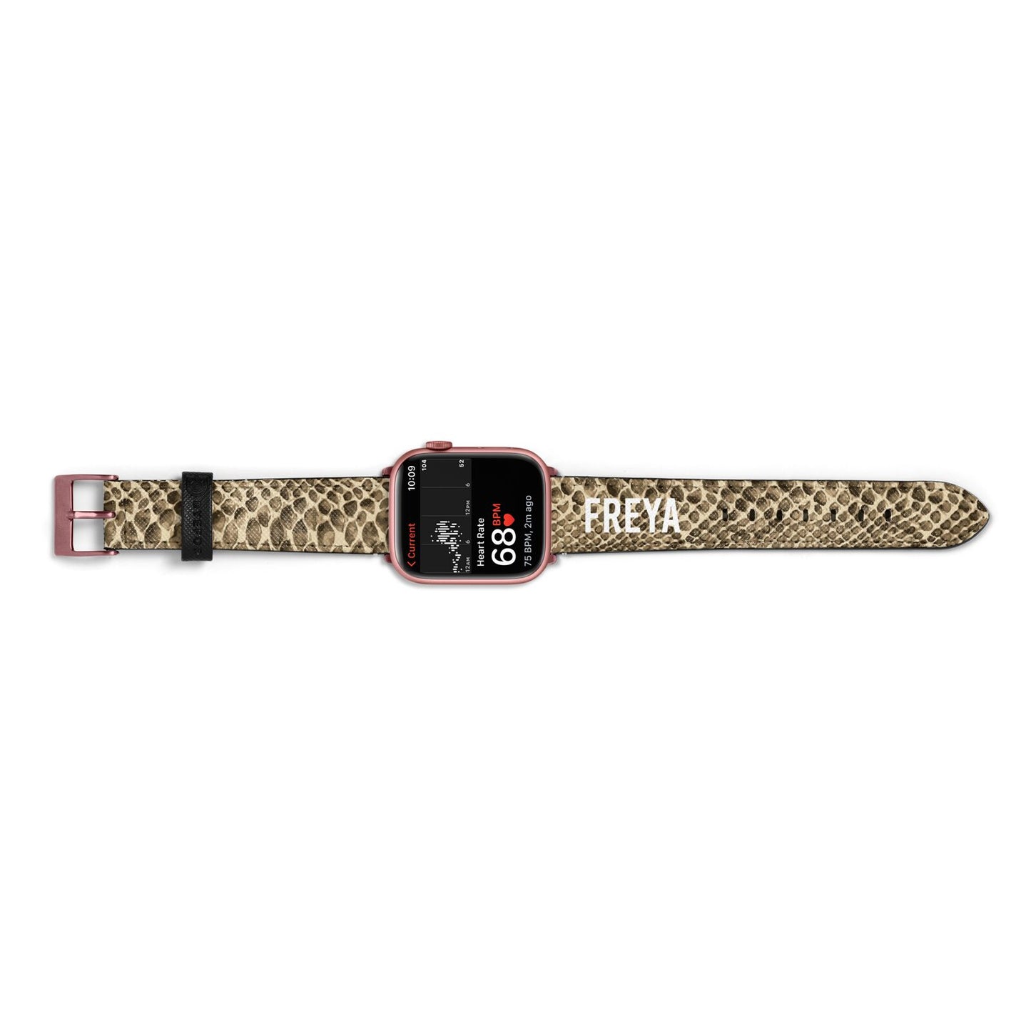 Personalised Tan Snakeskin Apple Watch Strap Size 38mm Landscape Image Rose Gold Hardware