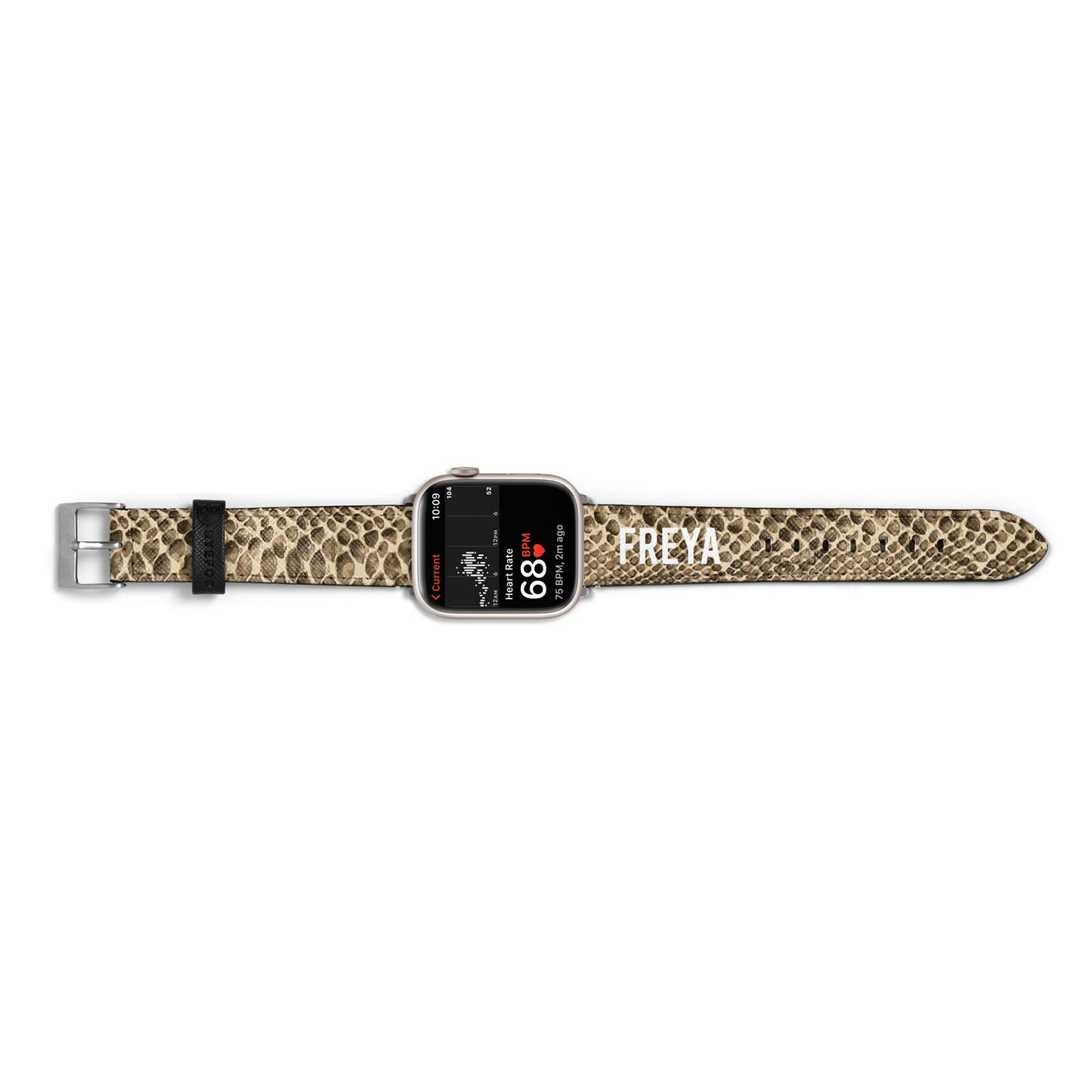 Personalised Tan Snakeskin Apple Watch Strap Size 38mm Landscape Image Silver Hardware