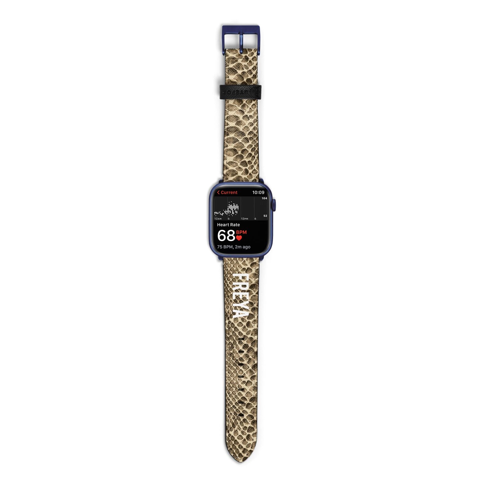 Personalised Tan Snakeskin Apple Watch Strap Size 38mm with Blue Hardware