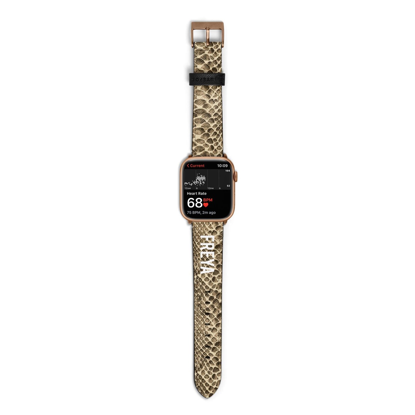 Personalised Tan Snakeskin Apple Watch Strap Size 38mm with Gold Hardware