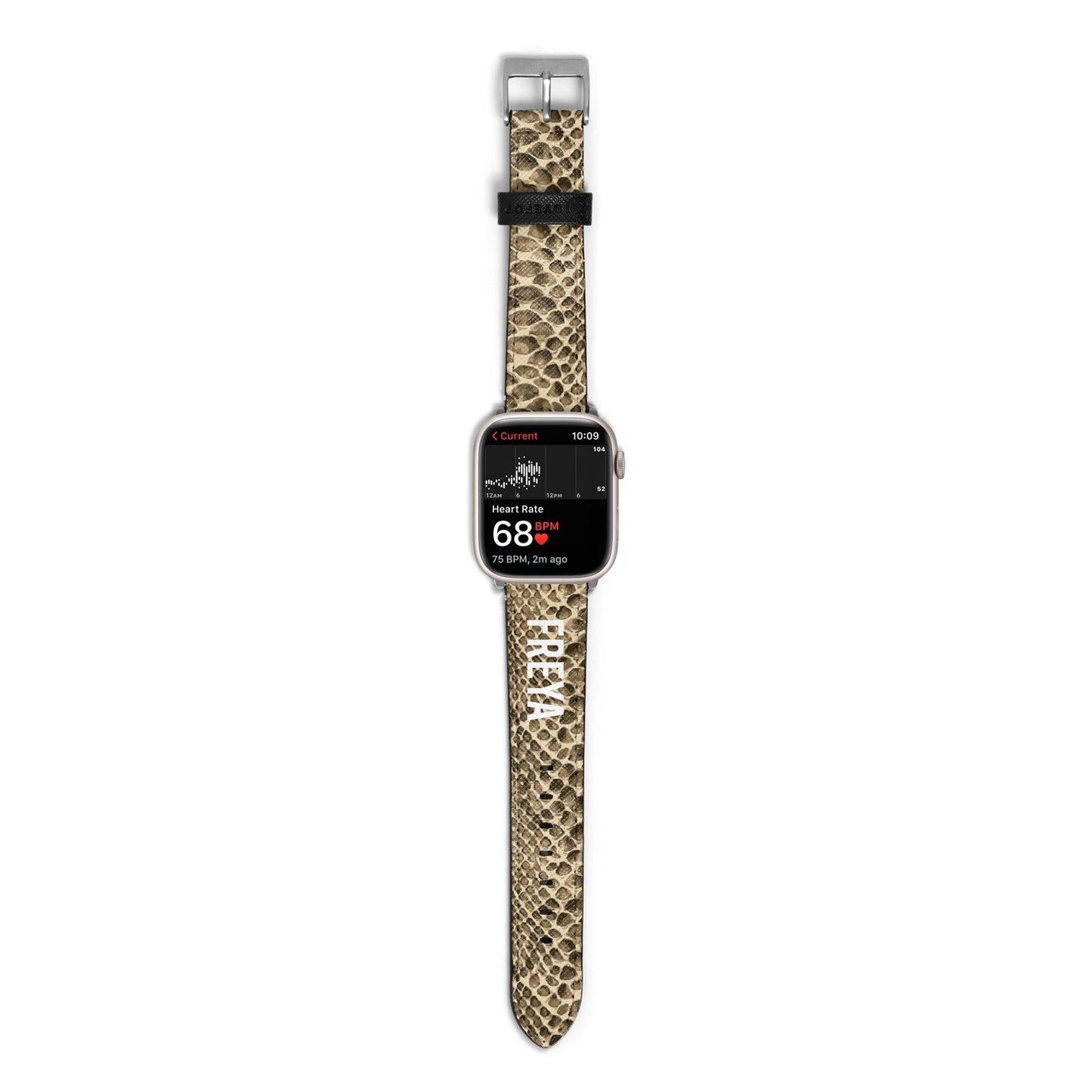 Personalised Tan Snakeskin Apple Watch Strap Size 38mm with Silver Hardware