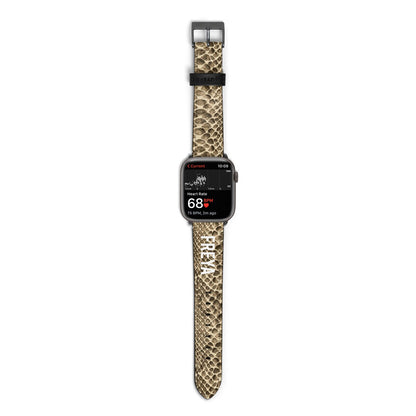 Personalised Tan Snakeskin Apple Watch Strap Size 38mm with Space Grey Hardware