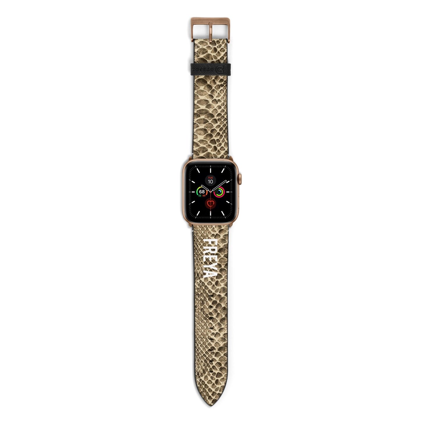 Personalised Tan Snakeskin Apple Watch Strap with Gold Hardware