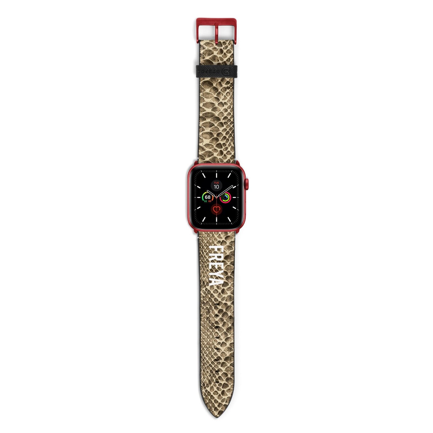 Personalised Tan Snakeskin Apple Watch Strap with Red Hardware