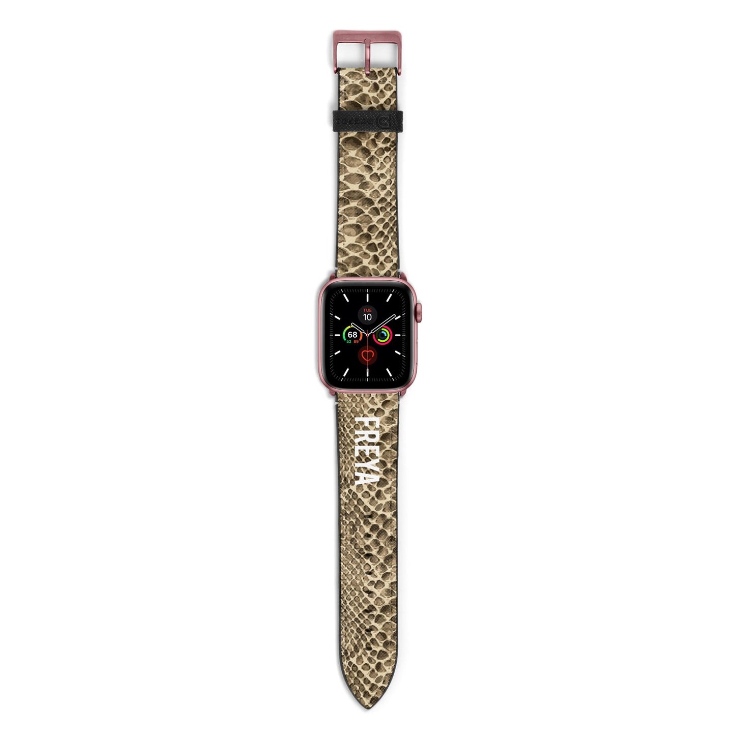 Personalised Tan Snakeskin Apple Watch Strap with Rose Gold Hardware
