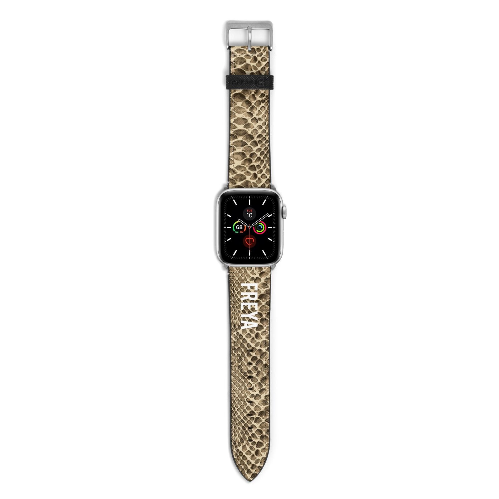 Personalised Tan Snakeskin Apple Watch Strap with Silver Hardware